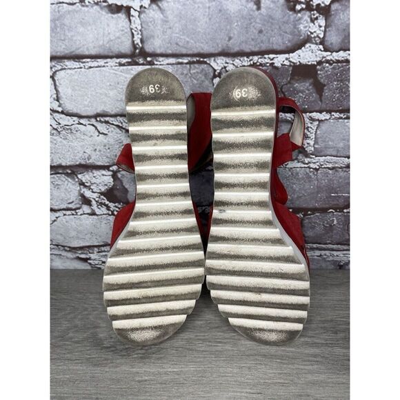 Bournazos Athens Red Suede Leather Ankle Strap Wedge Sandals Women Sz 39EU/8.5US - Picture 10 of 16